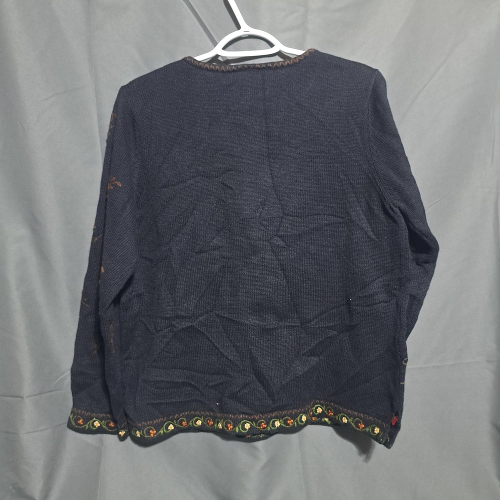 Talbots Petite LARGE LP Floral Paisley Embroidered Long Sleeve Sweater Black - Picture 3 of 5
